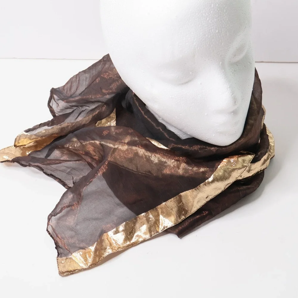 Vintage Sheer Bronze Brown Gold Metallic Rectangle Scarf Space Core Disco